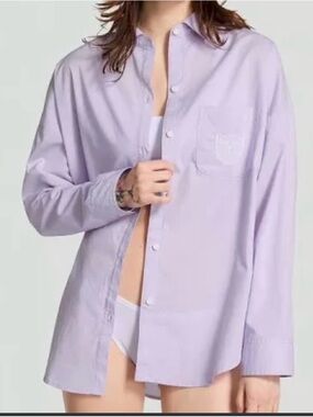 PINK Victoria's Secret Lavender Button-Down Sleep Shirt